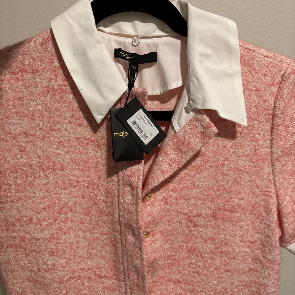 Maje Pink and White Collared Shirt